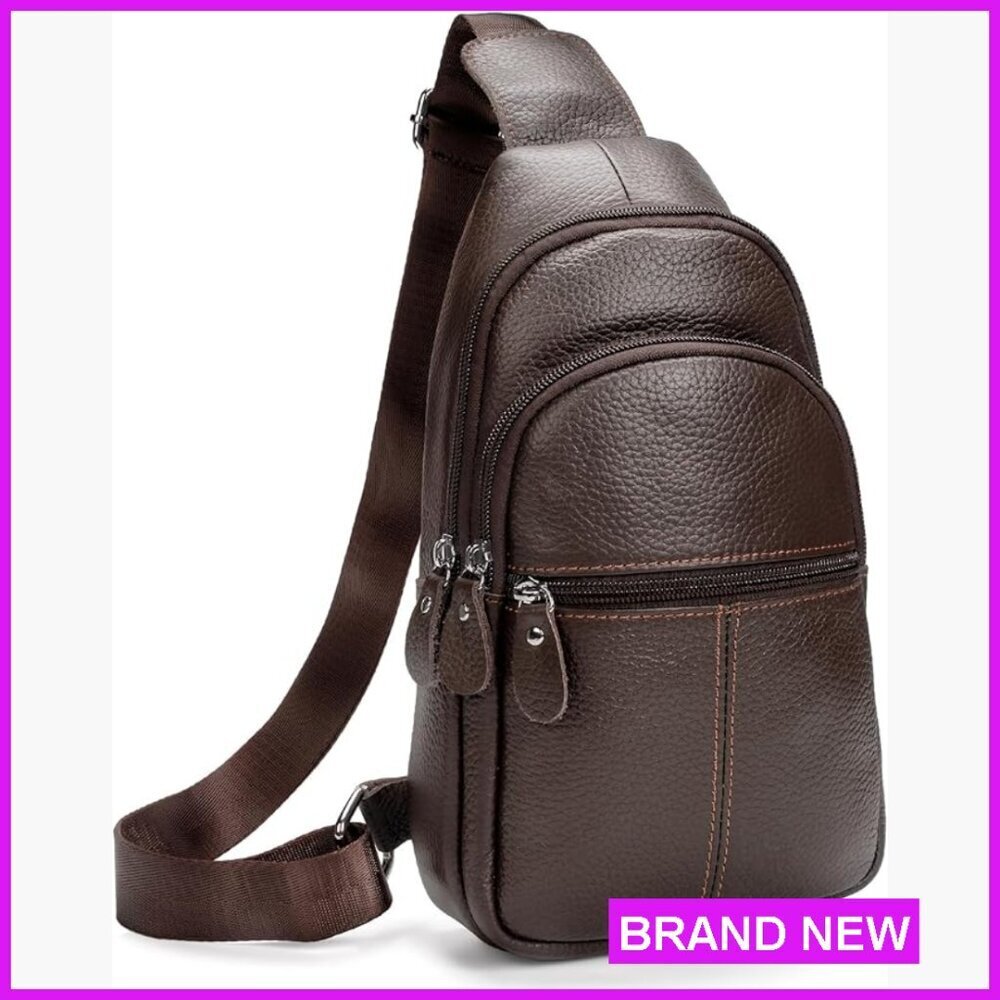 Genuine Leather Sling Crossbody Bag Retro Chic Casual Shoulder Bag for Work